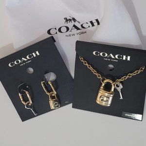 COACH  Padlock & Key Earrings and Necklace Set